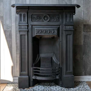 Original Complete Seashell Cast Iron Fireplace Fire Restored