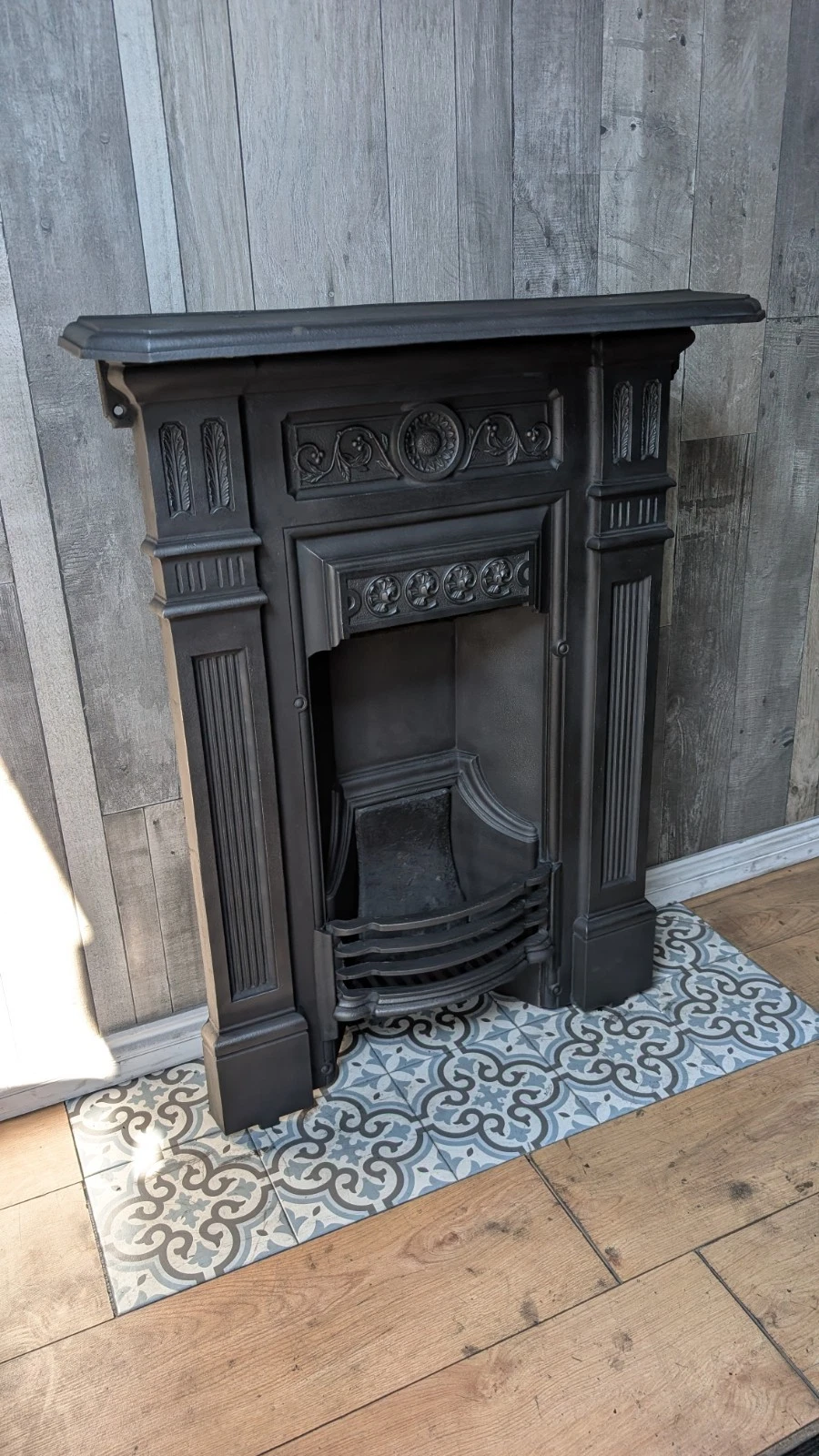 Original Complete Seashell Cast Iron Fireplace Fire Restored - Image 10