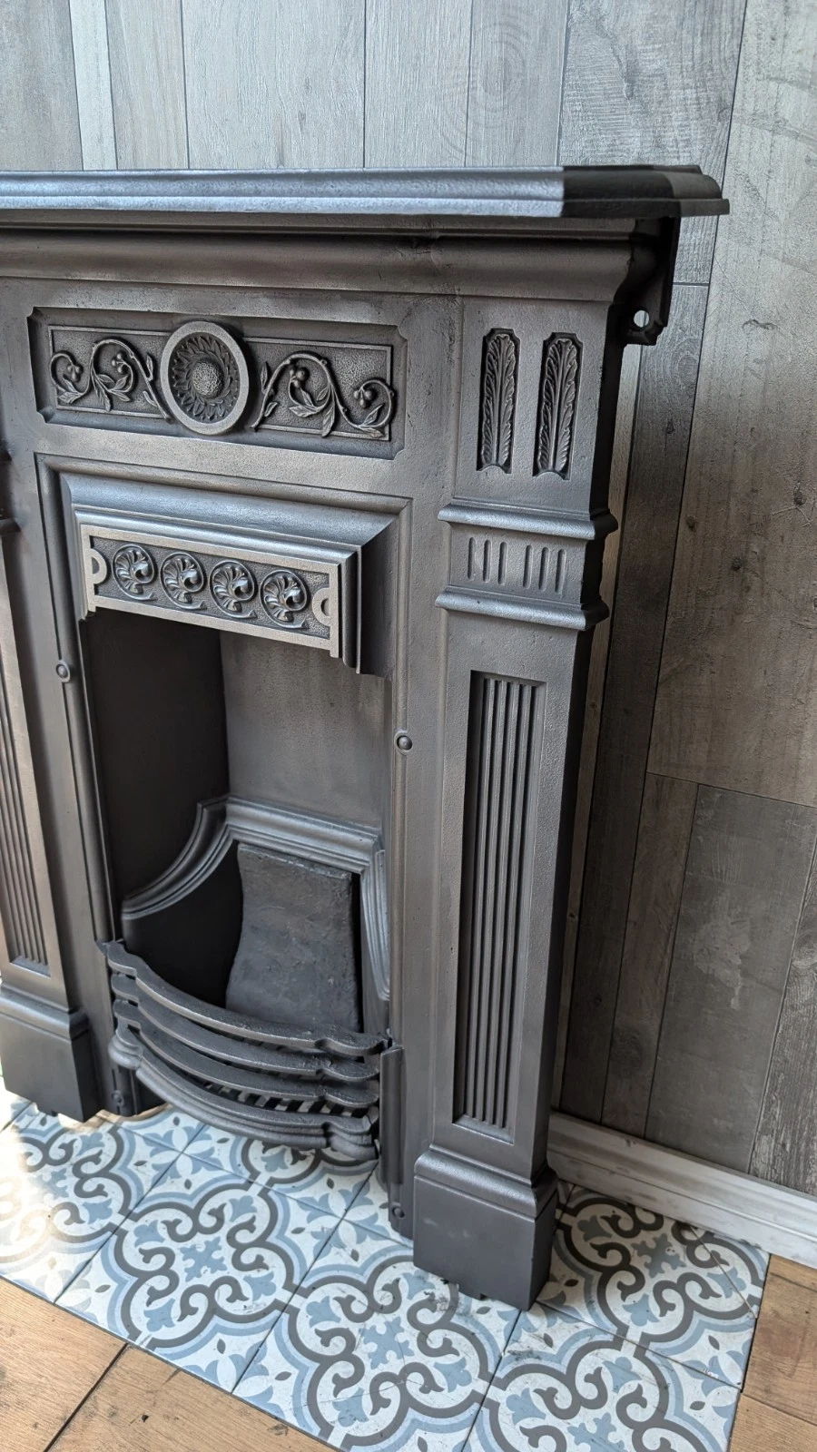 Original Complete Seashell Cast Iron Fireplace Fire Restored - Image 8